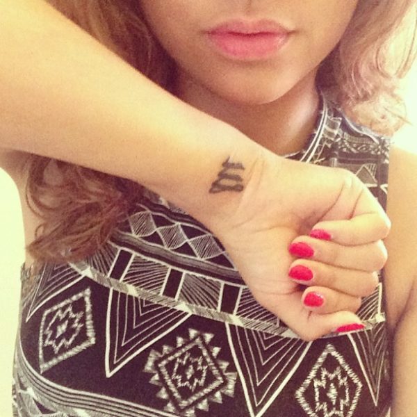 Black Ink Virgo Tattoo On Wrist