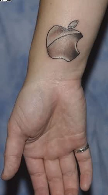 Grey Apple Logo Tattoo On Wrist